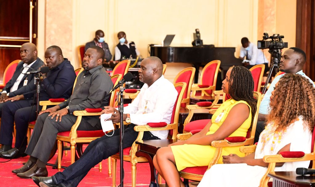 Some of the family members of the late Latim meeting President Museveni at Entebbe C is Alex Latim who led the family and rd L is NRM SG Todwong PPU Photo