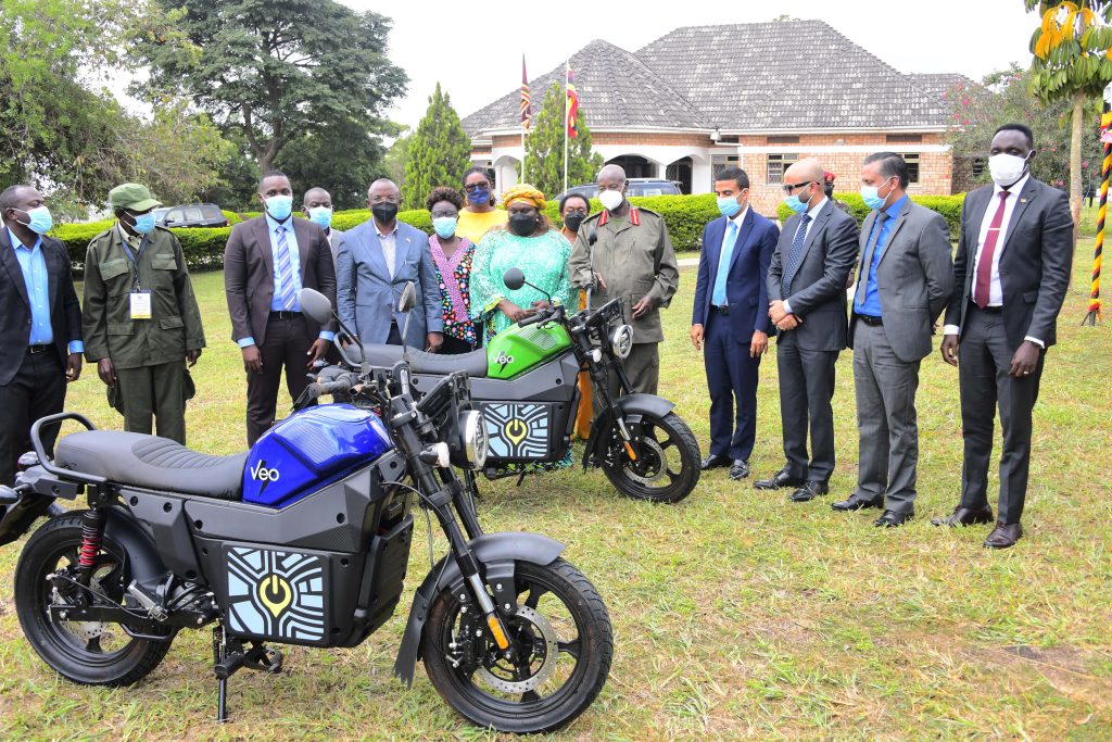 President Museveni commissioning Spiro electric motorcycles during an event held at the National Leadership Institute (NALI), Kyankwanzi on 11th July 2024