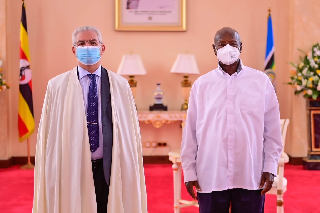 Algerian High commissioner to Uganda HE Amokrane Mourad presents his credentials to President Museveni at State House Entebbe