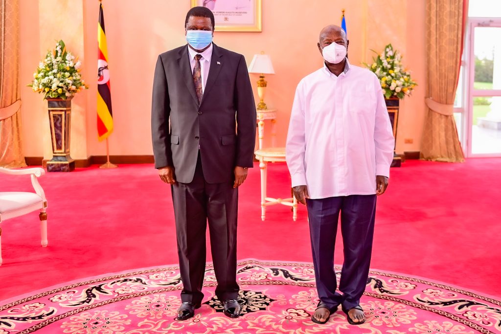 Eswatini High commissioner to Uganda HE Mahlaba Almon Mamba presents his credentials to President Museveni at State House Entebbe