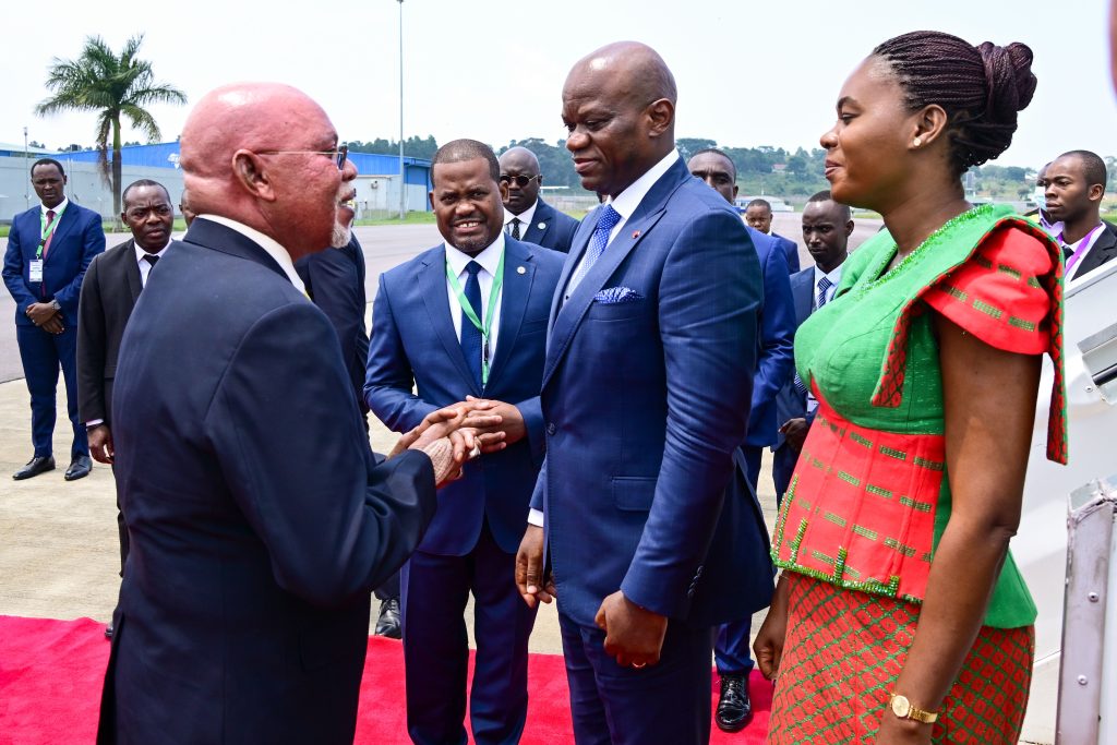 Foreign Affairs Minister Jeje Odong receives Gabons President Brice Oligui Nguema and his wife at Entebbe International Airport