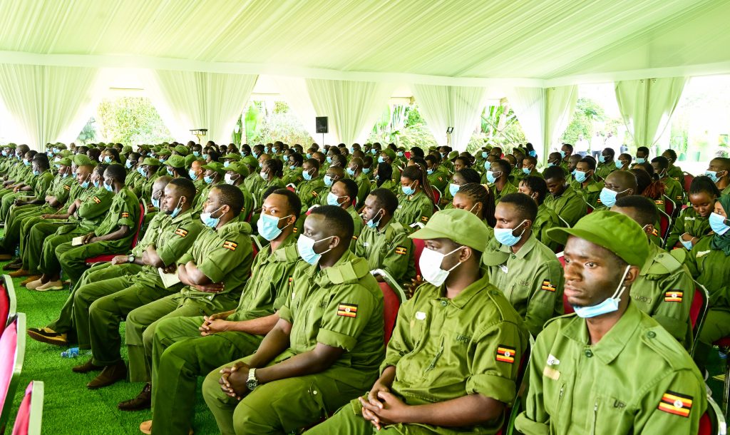 Intern doctors from across the country listening to President Museveni during an opportunity lecture at State House Entebbe on Saturday. The interns have just concluded a leadership training course at Kyankwanzi.