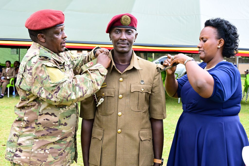 Some of the SFC officers being pipped during the pipping ceremony at Entebbe on Friday PPU Photo