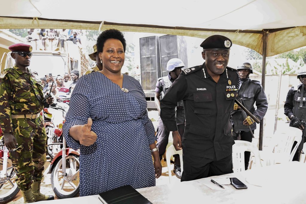 State House Comptroller Jane Barekye and the Crime Intelligence Director AIGP Brig. Gen. Christopher Ddamulira ready to preside over a function to handover 36 boda bodas that is, 3 bikes for each of the 12 SACCOS in the Kampala Ghetto Structures, the State House Comptroller was fulfilling the pledge made by President Yoweri Kaguta Museveni, the handover of the Boda Bodas took place in Bwaise- Kawempe Division in Kampala on the 4th September 2024. Photo by PPU/ Tony Rujuta.