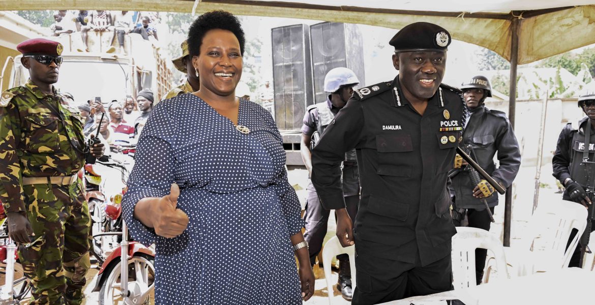 State House Comptroller Jane Barekye and the Crime Intelligence Director AIGP Brig. Gen. Christopher Ddamulira ready to preside over a function to handover 36 boda bodas that is, 3 bikes for each of the 12 SACCOS in the Kampala Ghetto Structures, the State House Comptroller was fulfilling the pledge made by President Yoweri Kaguta Museveni, the handover of the Boda Bodas took place in Bwaise- Kawempe Division in Kampala on the 4th September 2024. Photo by PPU/ Tony Rujuta.