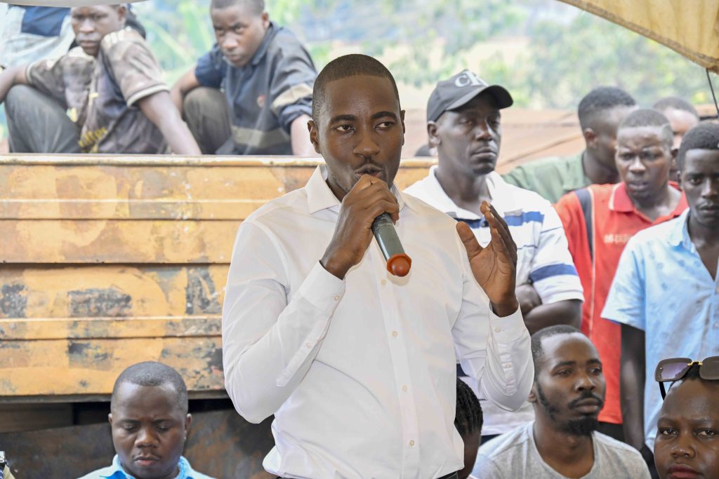 Kampala Ghetto Structures Chairman Shafik Kalyango making his remarks before the  handing over 36 boda bodas that is, 3 bikes for each of the 12 SACCOS in the Kampala Ghetto Structures, the State House Comptroller was fulfilling the pledge made by President Yoweri Kaguta Museveni, the handover of the Boda Bodas took place in Bwaise- Kawempe Division in Kampala on the 4th September 2024. Photo by PPU/ Tony Rujuta.