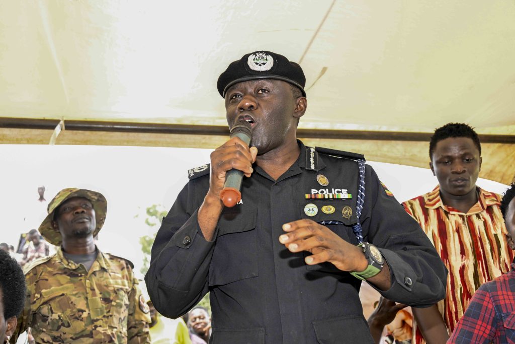 The Crime Intelligence Director AIGP Brig. Gen. Christopher Ddamulira making his remarks before the  handing over 36 boda bodas that is, 3 bikes for each of the 12 SACCOS in the Kampala Ghetto Structures, the State House Comptroller was fulfilling the pledge made by President Yoweri Kaguta Museveni, the handover of the Boda Bodas took place in Bwaise- Kawempe Division in Kampala on the 4th September 2024. Photo by PPU/ Tony Rujuta.