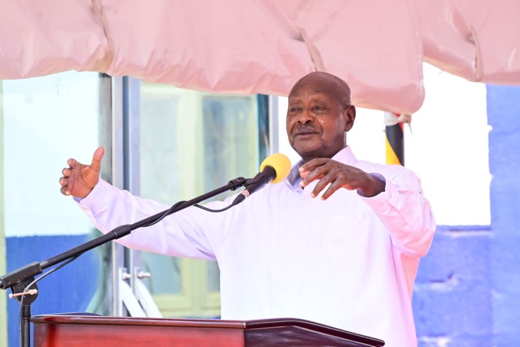 President Museveni addressing guests after commissioning Royal Milk Factory in Nalukolongo on Wednesday Sept 25 PPU Photo