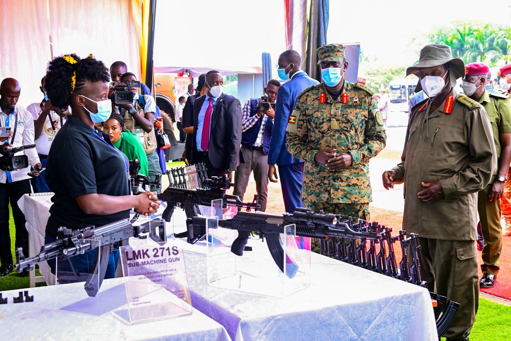 President Museveni inspects some of the guns being exhibited by the UPDF after opening the 1st Kampala Defence and Security Expo 2024 at Munyonyo on Tuesday. PPU Photo