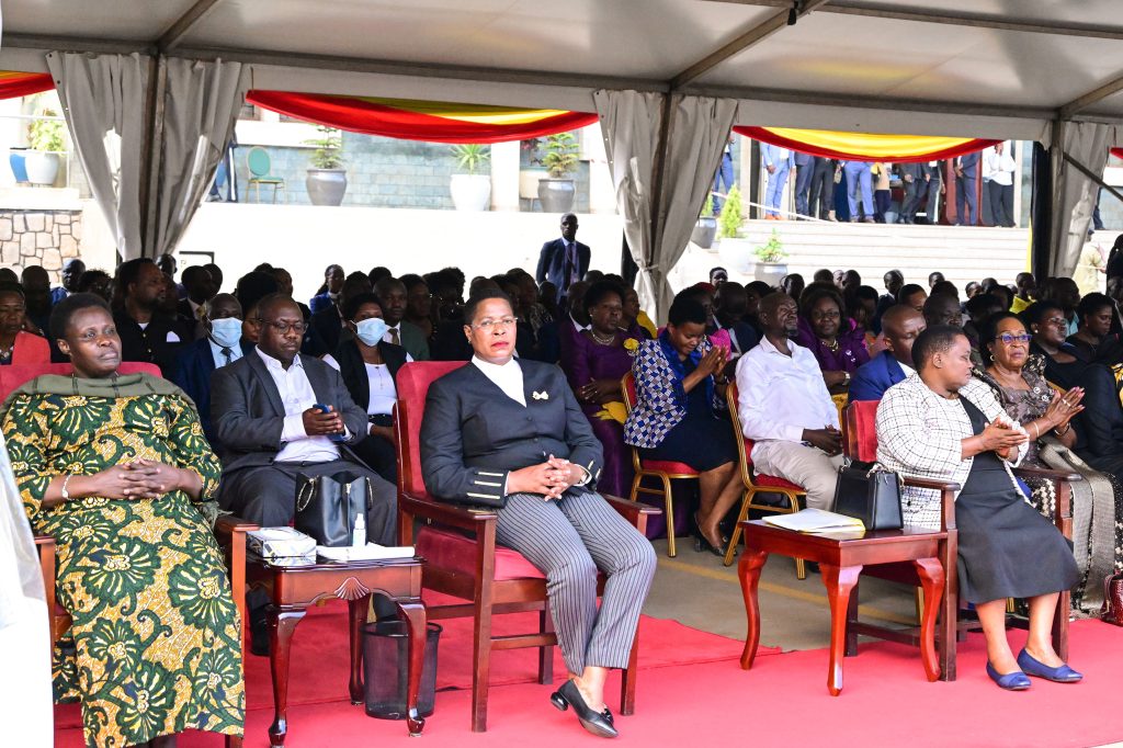 Some of the cabinet ministers who turned up at parlaiment as President Museveni paid respect to former Defence state minister Sarah Mateke PPU Photo