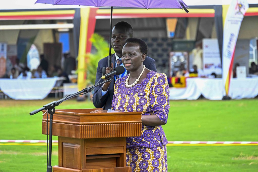 Ministry of Education and Sports Permanent Secretary Kedrace Turyagyenda making her remarks during the World Teacher’s Day Celebrations at Lugogo, Kampala on the 19th October 2024. Photos by PPU/Tony Rujuta.