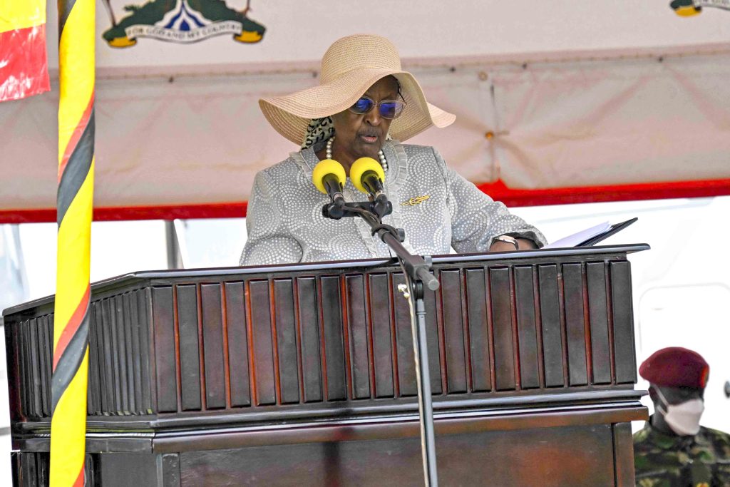 First Lady/ Ministry of Education and Sports Janet Kataha Museveni making her remarks during the World Teacher’s Day Celebrations at Lugogo, Kampala on the 19th October 2024. Photos by PPU/Tony Rujuta.