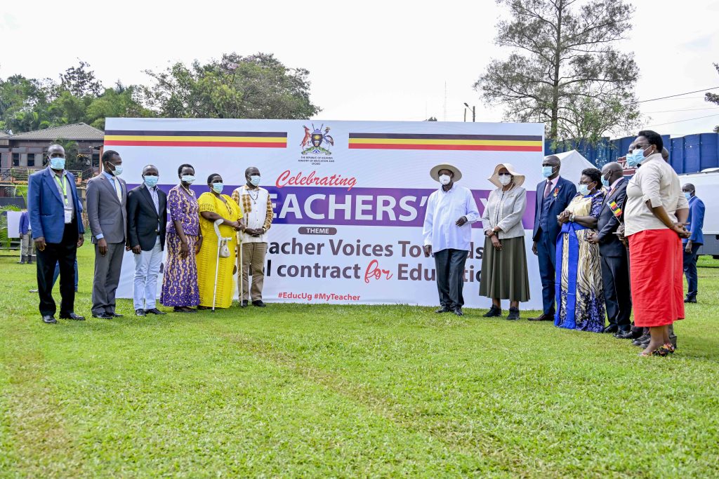 President Yoweri Kaguta Museveni and First Lady/ Ministry of Education and Sports Janet Kataha Museveni in a group photo with Government Officials and Teachers during the World Teacher’s Day Celebrations at Lugogo, Kampala on the 19th October 2024. Photos by PPU/Tony Rujuta.