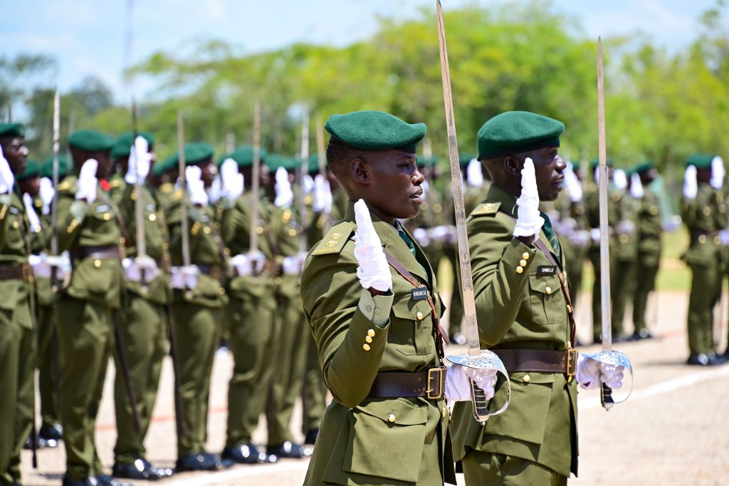 Cadet Officers taking oath during their passout at the Uganda Military Academy in Kabamba on Tuesday PPU Photo