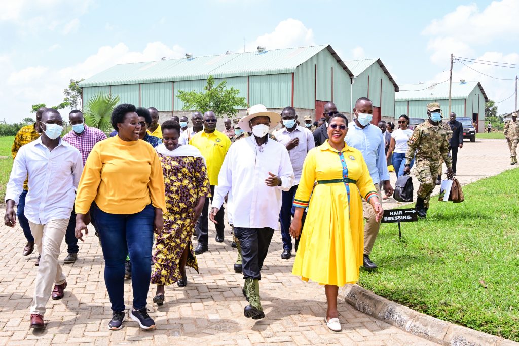 State house Comptroller Jane Barekye (2ndL) takes President Museveni, VP Alupo, Speaker Among  ministers and leaders on a guided tour of the Teso Industrial hub during its commissioning on Tuesday. PPU Photo