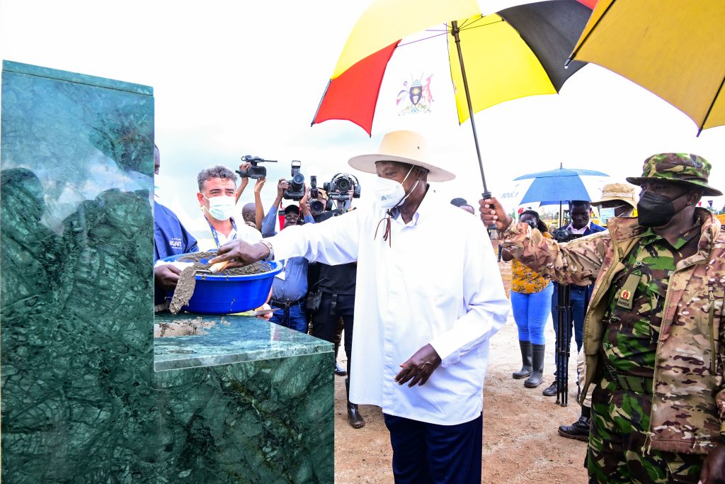 President Museveni lays the foundation for the construction of Malaba Kampala SGR railway line in Tororo on Thursday PPU Photo