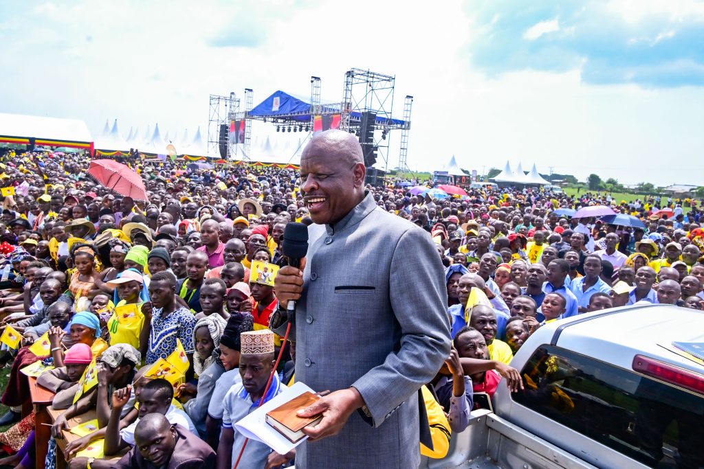 Gen Mbadi addressing a rally at Kaguta grounds in Nyakatonzi Kasese during the thanksgiving on Saturday PPU Photo