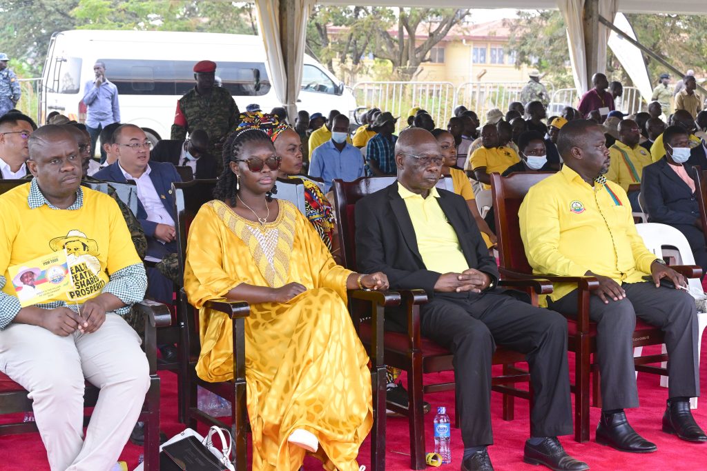 Ministers Balam Barugahare L Lillian Aber and Dominic Mafabi attending President Musevenis address at Mluluku on Thursday PPU Photo