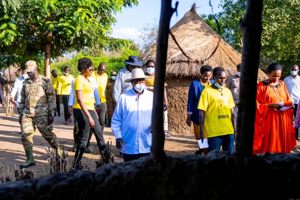 President Museveni Visits Lokong Emmanuel Losike a piggery farmer in Kakomokwee Village Loregae Nakapiripirit District