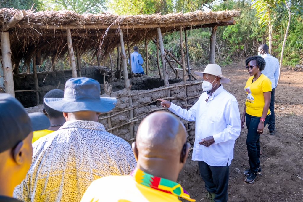 President Museveni Visits Lokong Emmanuel Losike a piggery farmer in Kakomokwee Village Loregae Nakapiripirit District