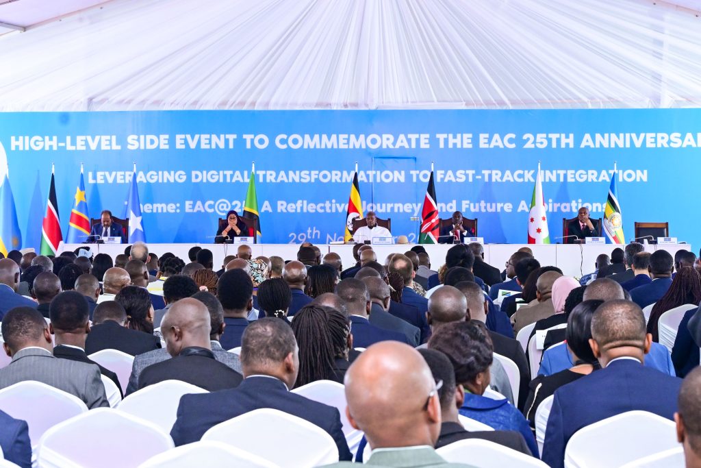 President Museveni C and other EAC leaders attending the EAC 25th anniversary in Arusha on Friday PPU Photo