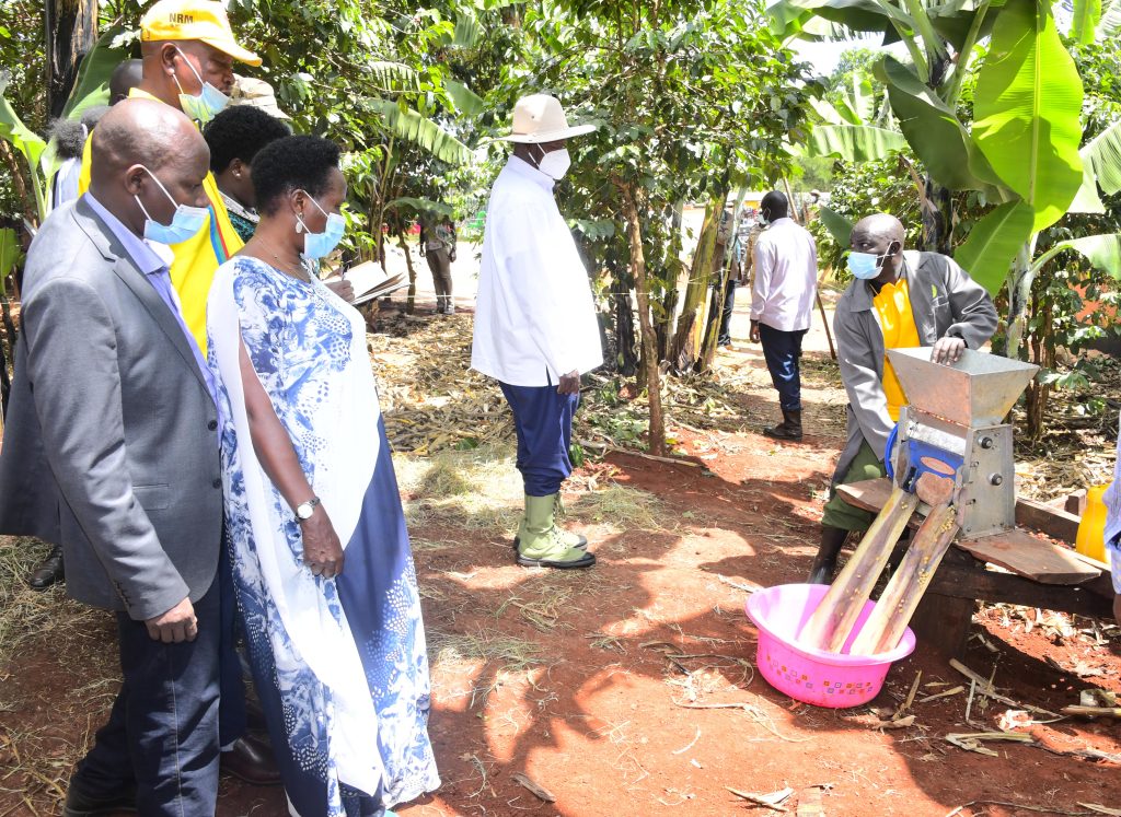 President Museveni at at the home of Mr Nicholas Chelimo a model farmer in Ngeny Village Kapkoros Parish in Bukwo Sebei Sub Region