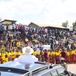 President Museveni at at the home of Mr Nicholas Chelimo a model farmer in Ngeny Village Kapkoros Parish in Bukwo Sebei Sub Region