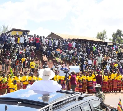 President Museveni at at the home of Mr Nicholas Chelimo a model farmer in Ngeny Village Kapkoros Parish in Bukwo Sebei Sub Region