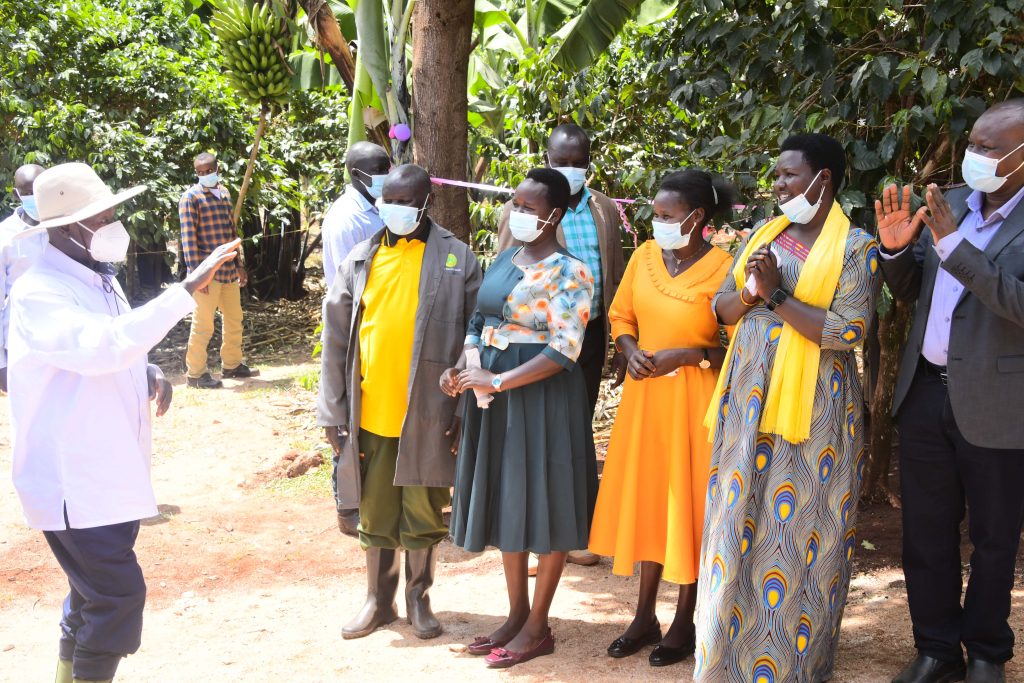 President Museveni at at the home of Mr Nicholas Chelimo a model farmer in Ngeny Village Kapkoros Parish in Bukwo Sebei Sub Region