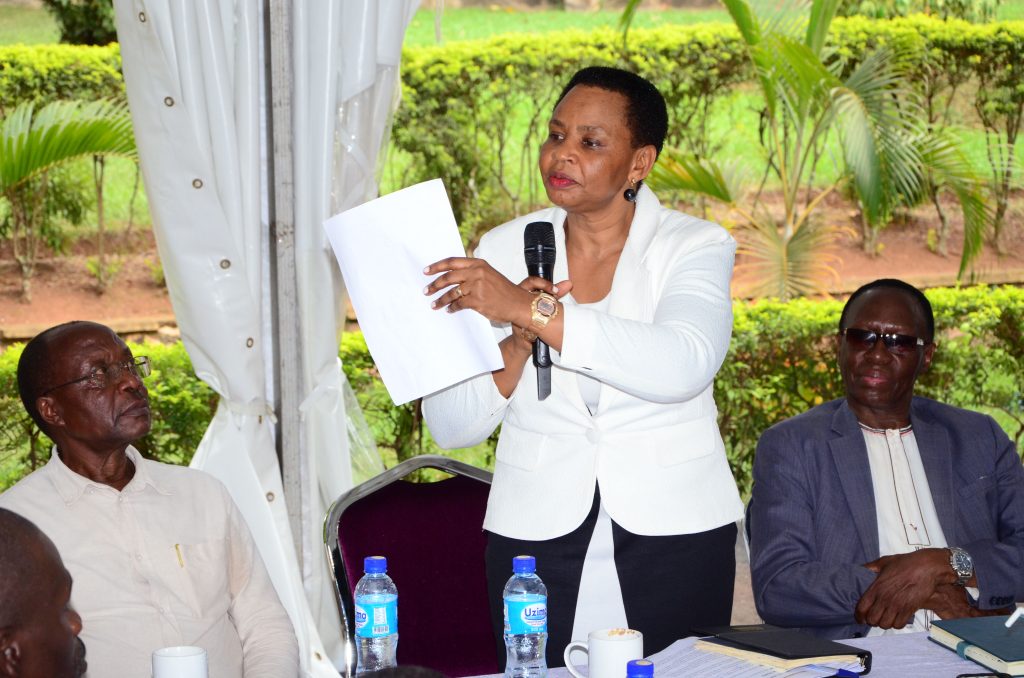 Col. Edith Nakalema, Head of State House Investors Protection Unit (Centre) speaking as Blasio Mutanda, Executive Director of Ebikabyaffe Foundation (Right) and Patrick Kayongo, Chairman Board look on. This was during the meeting held at State House Investors Protection Unit (SHIPU) in Kampala on Tuesday 21 January 2025. PHOTO BY COLLEB MUGUME