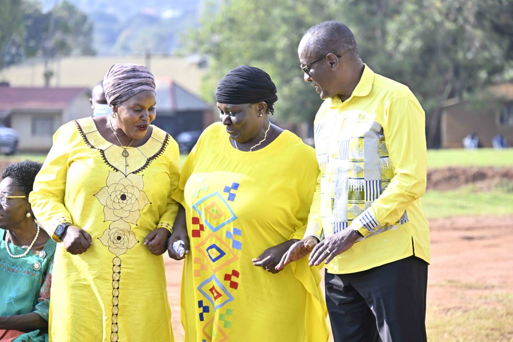 (Left - right) Third Deputy Prime Minister Rukia Nakadama, Former Vice President Specioza Wandera Kazibwe and Hon Mike Mukula showing their excitement during the PDM Presidential Zonal Tour for Busoga Sub-region at Muyege district play ground in Igamba cell, Ikurwe ward, Mayuge town council on the 23rd January 2024. Photos by PPU/Tony Rujuta.