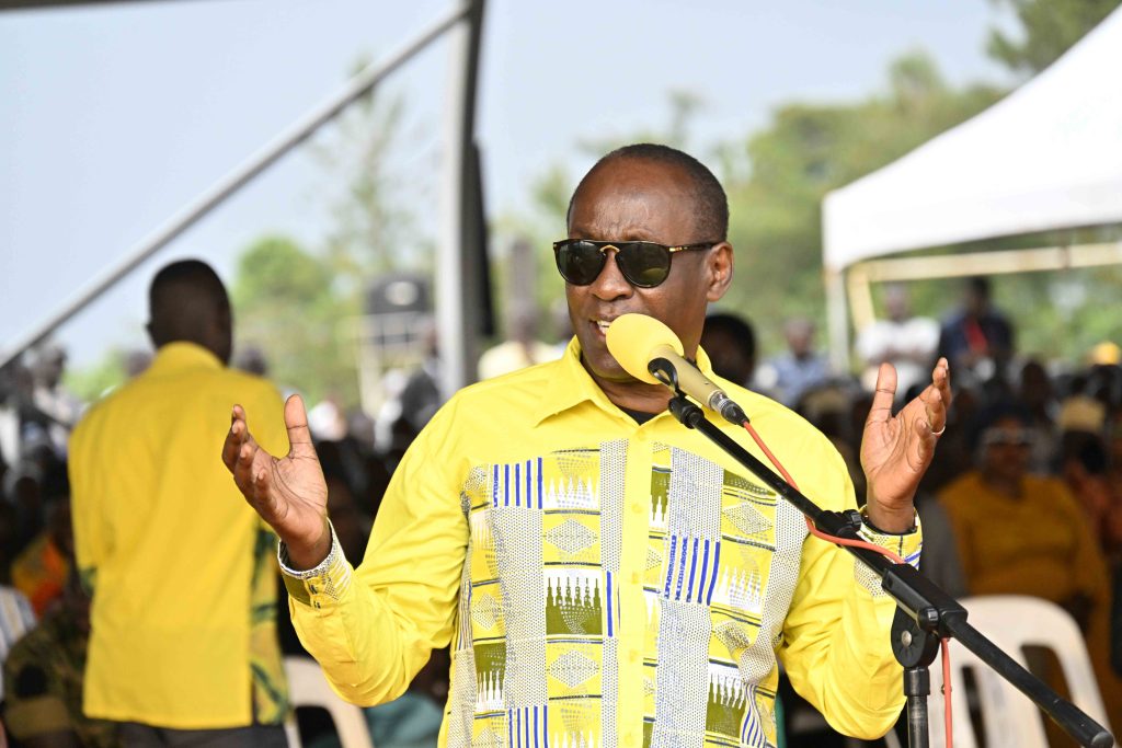 Hon Mike Mukula delivering hisspeech during the PDM Presidential Zonal Tour for Busoga Sub-region at Muyege district play ground in Igamba cell, Ikurwe ward, Mayuge town council on the 23rd January 2024. Photos by PPU/Tony Rujuta.