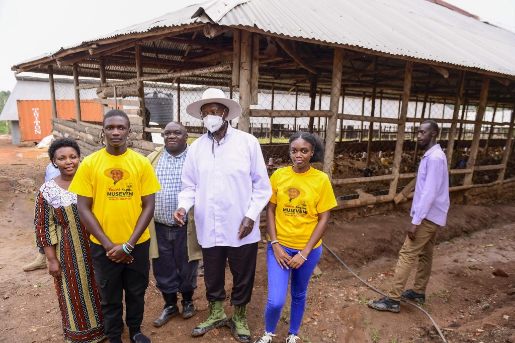 PDM - President Museveni visits Farmer in Hoima - Irumba David is an established model farmer in Bunyoro Sub-Region - 45000 layers 3acres of coffee and 50 goats