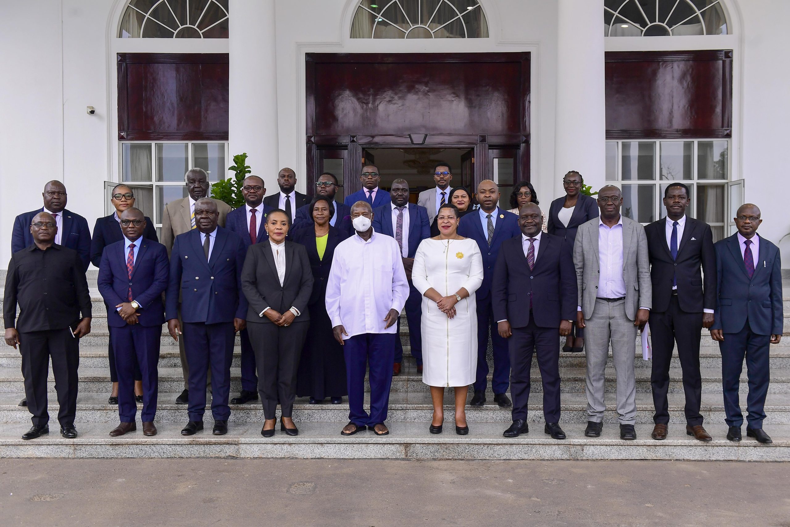 President Yoweri Museveni meeting the Zambian Speaker of Parliament & President of the Forum of Parliaments of the International Conference on the Great Lakes Region, Rt. Hon. Nelly Butete Kashumba Mutti- and the Ugandan Speaker, Rt. Hon. Anita Annet Among, along with their respective delegations, at State House Entebbe on 10th March 2025.