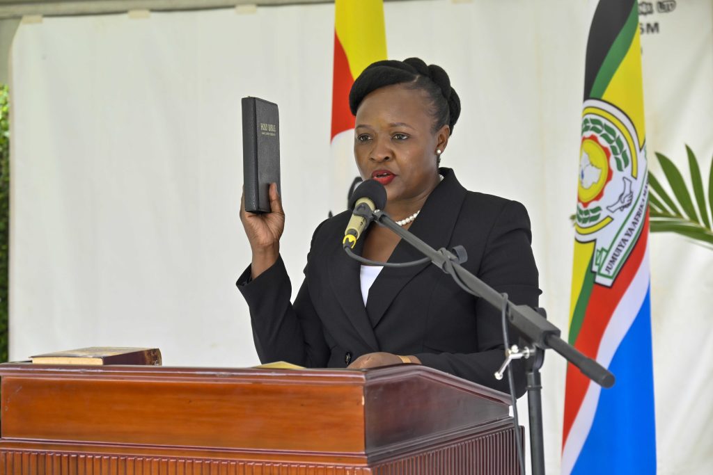 Hon. Lady Justice Sarah Langa Siu swearing in as a Judge of the High Court at the State House Entebbe on the 4th March 2025. Photo by PPU/ Tony Rujuta.