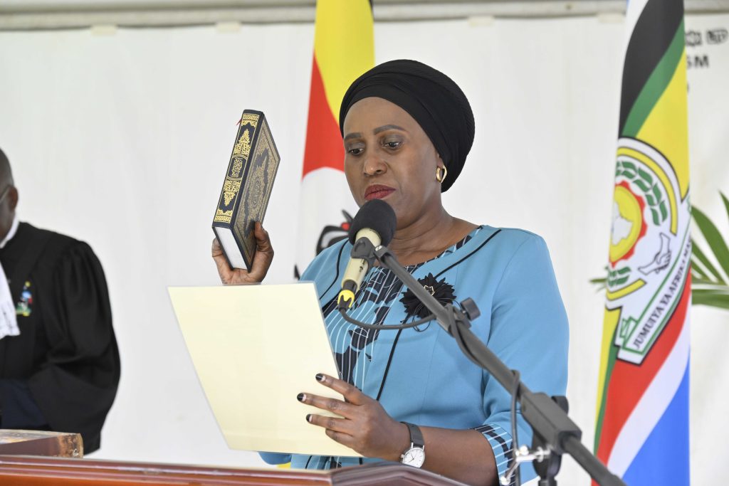 Hon. Lady Justice Mary Kaitesi Kisakye, swearing in as a Judge of the High Court at the State House Entebbe on the 4th March 2025. Photo by PPU/ Tony Rujuta.