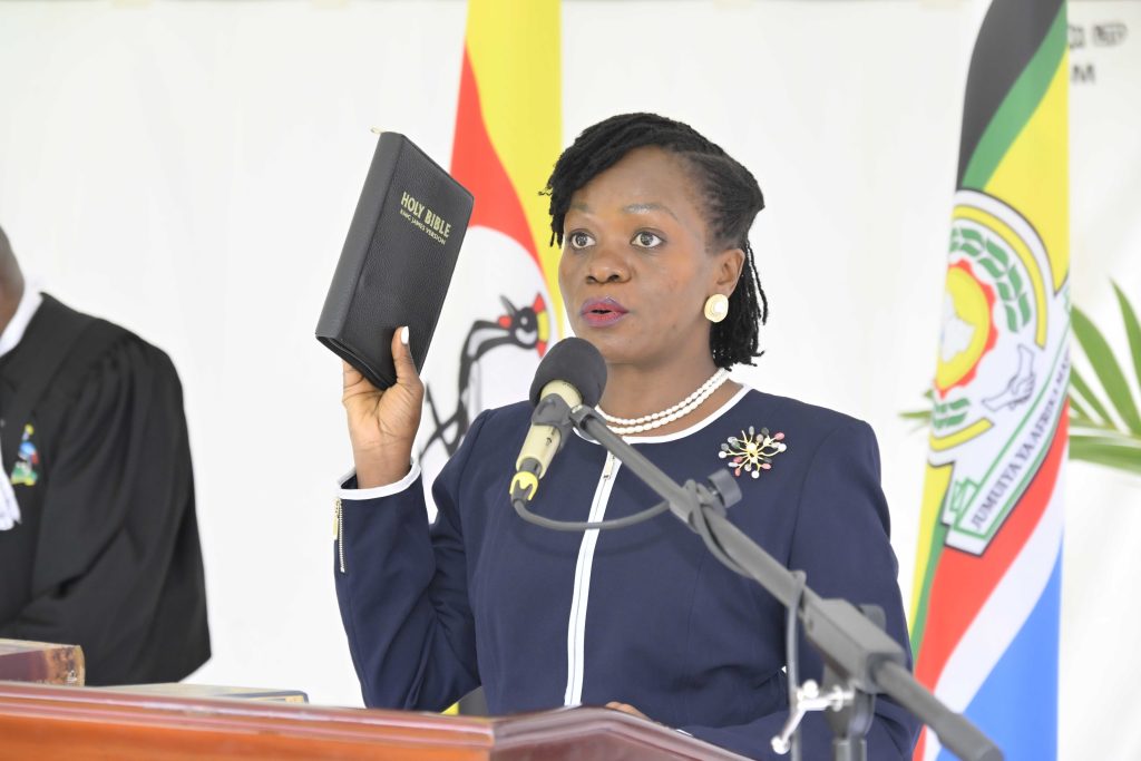 Hon. Lady Justice Susan Odongo, swearing in as a Judge of the High Court at the State House Entebbe on the 4th March 2025. Photo by PPU/ Tony Rujuta.