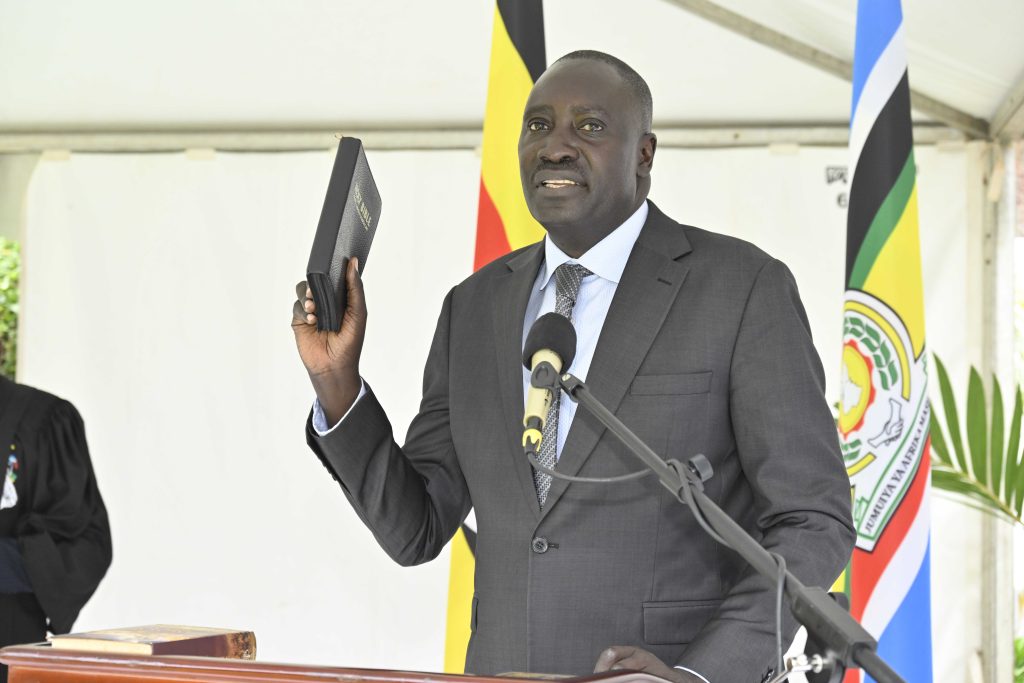 Hon. Justice Vincent Opyene, swearing in as a Judge of the High Court at the State House Entebbe on the 4th March 2025. Photo by PPU/ Tony Rujuta.