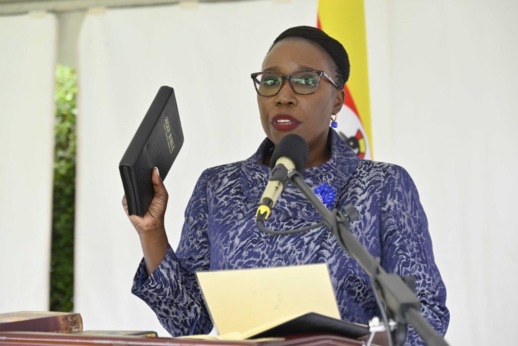 Hon. Lady Justice Ida Nakiganda, swearing in as a Judge of the High Court at the State House Entebbe on the 4th March 2025. Photo by PPU/ Tony Rujuta.