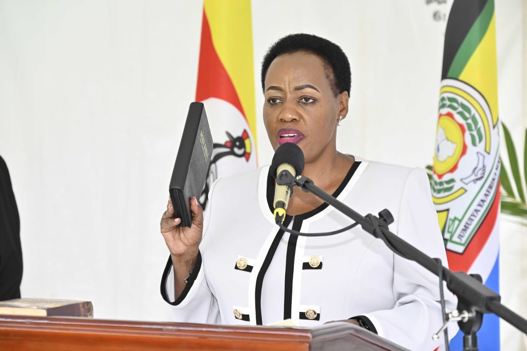 Hon. Lady Justice Rosemary Bareebe Ngabirano, swearing in as a Judge of the High Court at the State House Entebbe on the 4th March 2025. Photo by PPU/ Tony Rujuta.