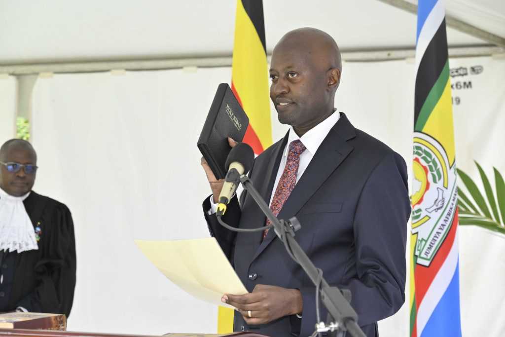 Hon. Justice Charles Kasibayo, swearing in as a Judge of the High Court at the State House Entebbe on the 4th March 2025. Photo by PPU/ Tony Rujuta.