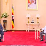 Sudans Vice President Malik Agar meeting President Yoweri Museveni at State House Entebbe on Thursday PPU Photo