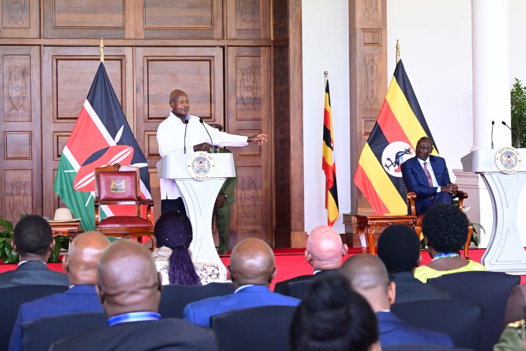 President  Museveni addressing a joint press conference with President William Ruto (seateds R) at Nairobi State House in Kenya on Wednesday July 30. President Museveni is in Kenya on a two day official visit on 30th July 2025