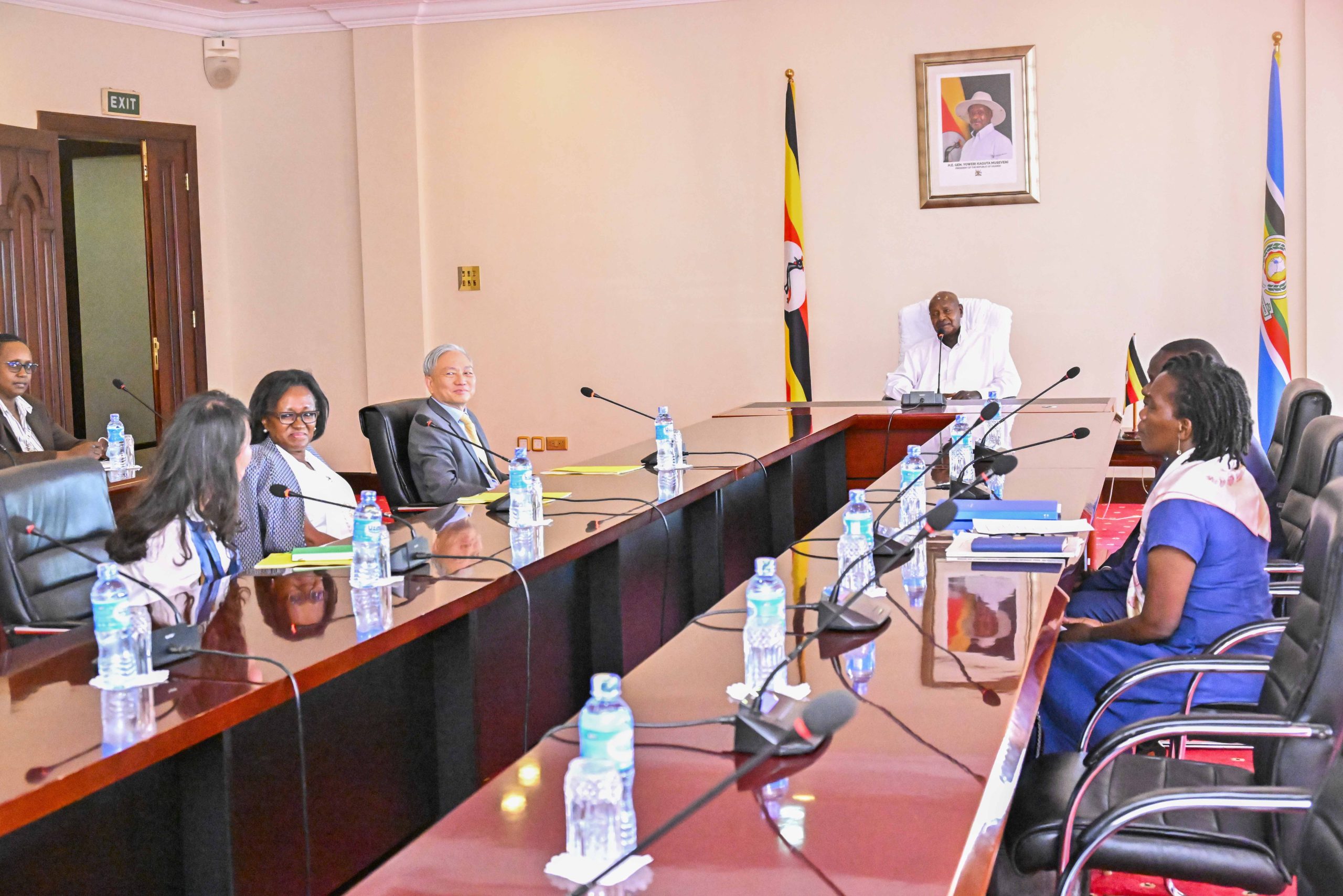 President Yoweri Kaguta Museveni in a meeting when the outgoing country manager World Bank Country Manager for Uganda R. Mukami Kariuki bids farewell to the President in the presence of the Director of Strategy and Operations in the Office of the World Bank's Managing Director of Development Policy and Partnerships Qimiao Fan at the State House Entebbe on 28th July 2025. Photos by PPU/ Tony Rujuta.