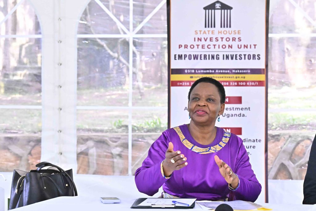 State House Investors Protection Unit (SHIPU) head Col. Edith Nakalema making her remarks during a meeting with Yoshino Trading Ltd CEO Shamsake Nakamishi and his team at SHIPU officers in Kampala on the 30th July 2025. Photos by PPU/Tony Rujuta.