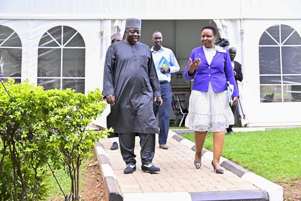 The State House Investors Protection Unit (SHIPU) Head Col. Edith Nakalema and the Nigerian High Commissioner to Uganda H.E. John Shama Shaga having a moment together after a meeting at the SHIPU headquarters in Kampala on the 4th August 2025. Photos by PPU/Tony Rujuta.