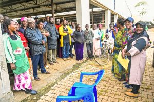 Senior Presidential Advisor-Elderly, Princess Pauline Nassolo (third right), the Private Secretary to H.E the President, Ms. Flora Kabibi (second right) and Assistant Private Secretary /Women Nassali Shabirah (right) giving tips to Lukaya Highway market vendors on how to increase Household Income, the State House Officials were delivering President Yoweri Kaguta Museveni’s financial support at Lukaya Highway market in Lukaya Town in Kulungu district on the 12th August 2025. Photo by PPU/Tony Rujuta.