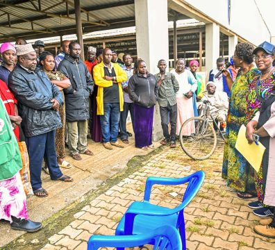 Senior Presidential Advisor-Elderly, Princess Pauline Nassolo (third right), the Private Secretary to H.E the President, Ms. Flora Kabibi (second right) and Assistant Private Secretary /Women Nassali Shabirah (right) giving tips to Lukaya Highway market vendors on how to increase Household Income, the State House Officials were delivering President Yoweri Kaguta Museveni’s financial support at Lukaya Highway market in Lukaya Town in Kulungu district on the 12th August 2025. Photo by PPU/Tony Rujuta.