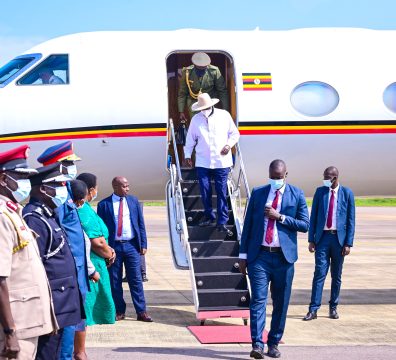President Museveni arrives at Entebbe International Airport from a three day working visit to Cairo Egypt on Wednesday Aug 13. PPU Photo