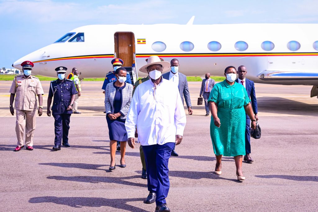 President Museveni arrives at Entebbe International Airport from a three day working visit to Cairo Egypt on 13th Aug 2025. PPU Photo.